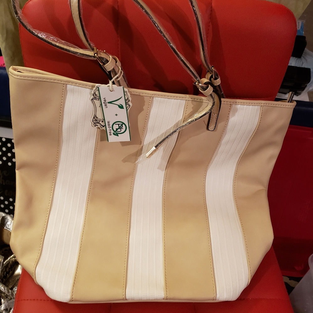 Alyssa brand white and beige striped tote bag